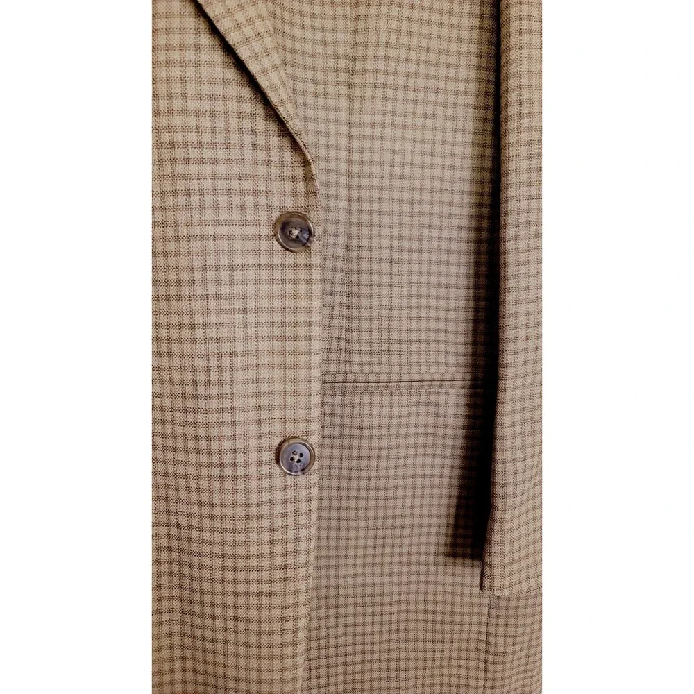 Vtg Nino Cerruti 46L Plaid Check‎ Blazer Jacket Sport Coat Brown Gold NWT